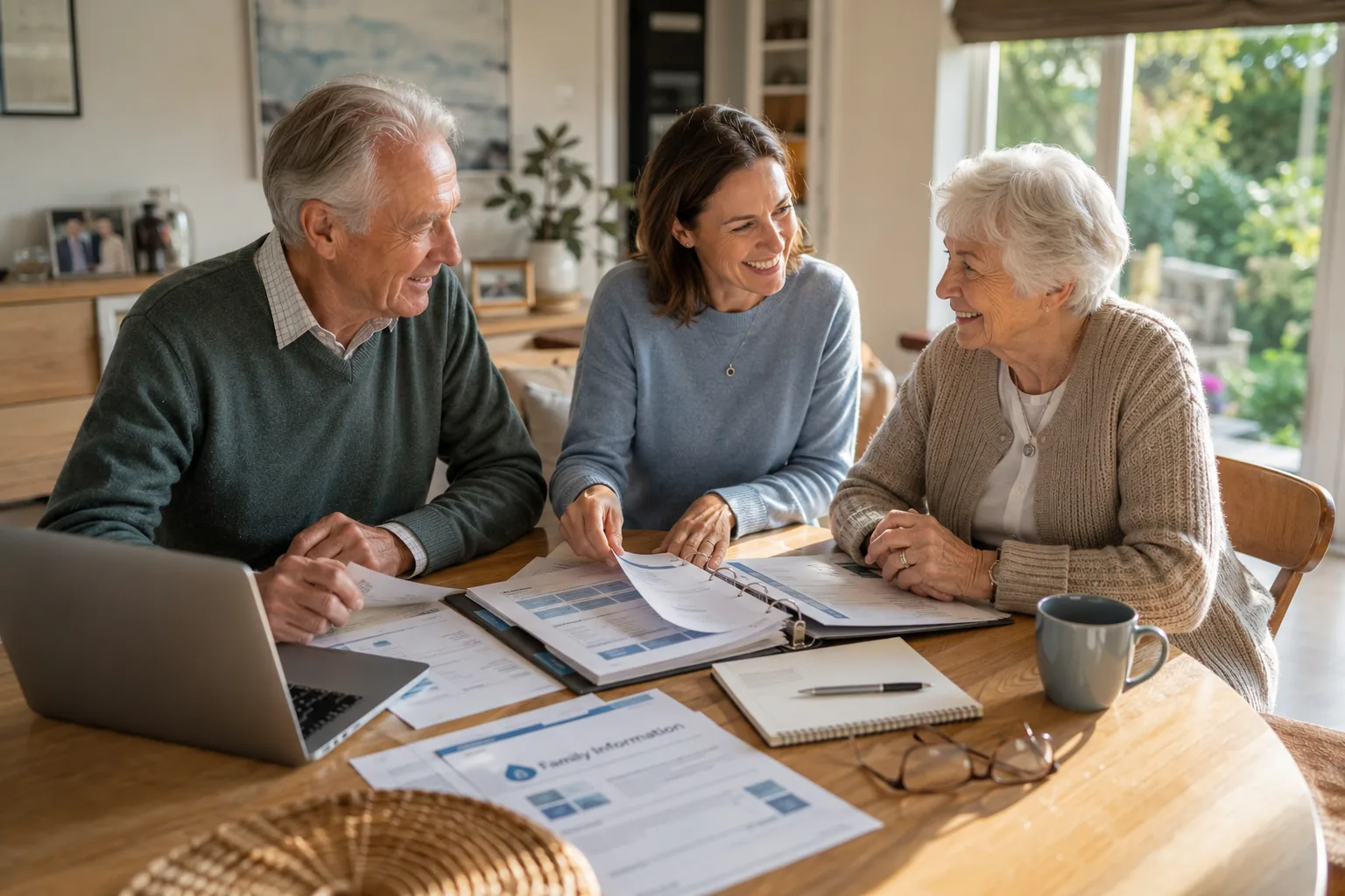 A family preparing their Family Handover Kit at the kitchen table